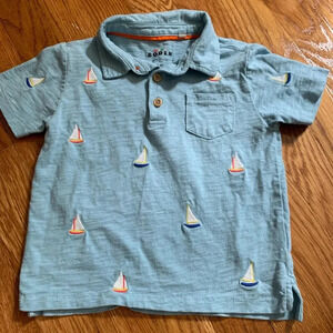 Mini Boden Embroidered Sailboat Cotton Polo Shirt Size 3-4
